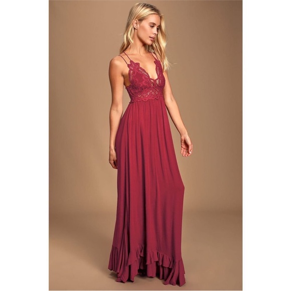 Free People Burgundy Lace Maxi Dress - Picture 1 of 7